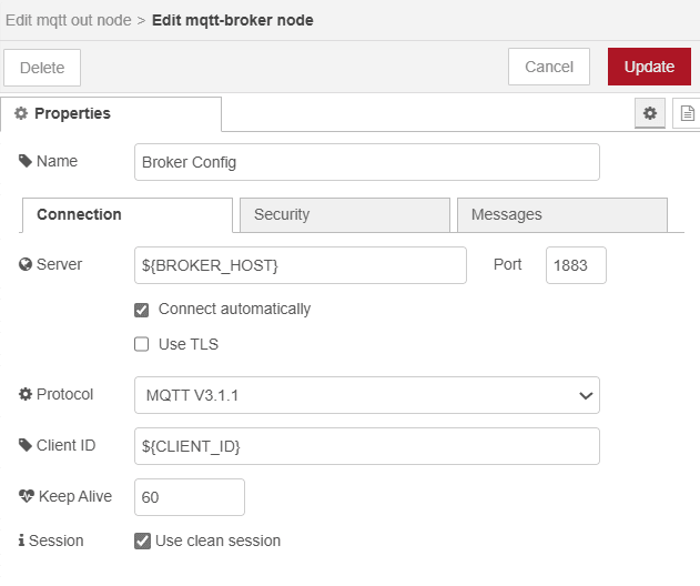 MQTT broker node configuration